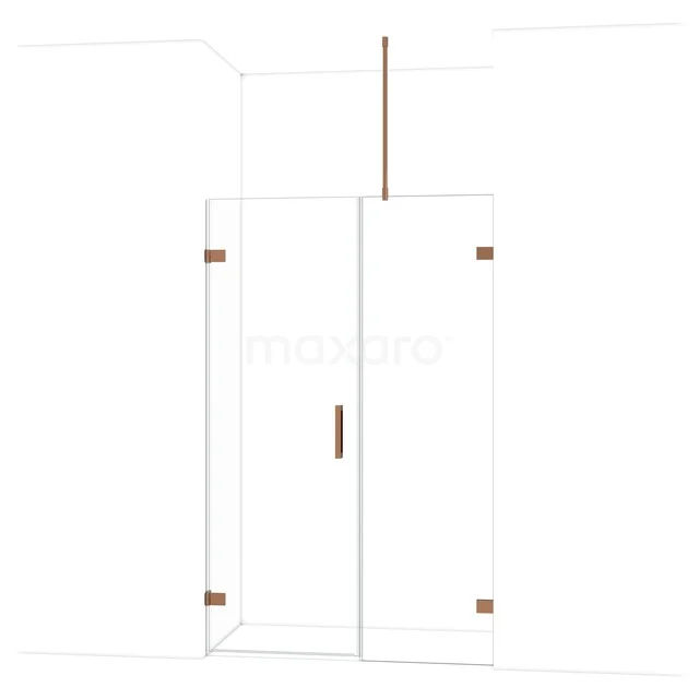 Diamond Shower door | 125 cm Glanzend koper Clear glass Pivot door DDC210706720GKP Glazen douchecabine met gouden scharnieren en profiel, strak design, perfect voor een stijlvolle badkamerinrichting.