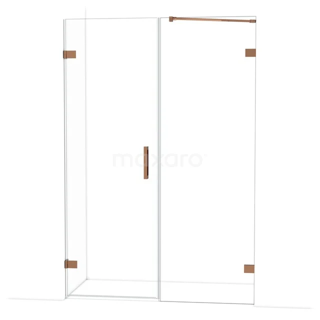 Glazen douchewand met deur, strakke messing accenten, modern design voor een elegante badkamerstijl.