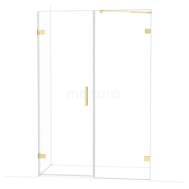 Glasene Duschtür mit goldfarbenen Scharnieren und Griff, moderner Stil für stilvolle Badezimmergestaltung.