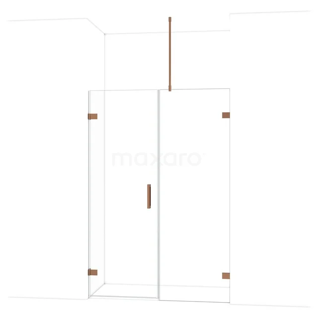 Diamond Duschtür | 135 cm Glänzendes Kupfer Klarglas Drehtür DDC210707720GKP Glasdusche mit goldfarbenen Scharnieren, elegante Ausführung, ideal für einen modernen Badezimmerstil.