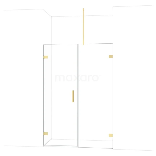 Diamond Shower door | 135 cm Glanzend lichtgoud Clear glass Pivot door DDC210707720GLG Glazen douchedeur met goudkleurige scharnieren, strak design, ideaal voor een moderne badkamerinrichting.
