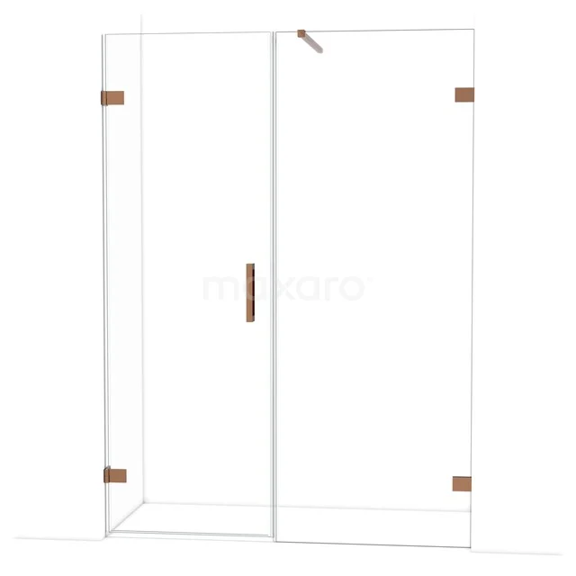 Transparente Glastür für die Dusche mit Eckeinstieg und goldenen Akzenten, ideal für ein stilvolles und modernes Badezimmer.