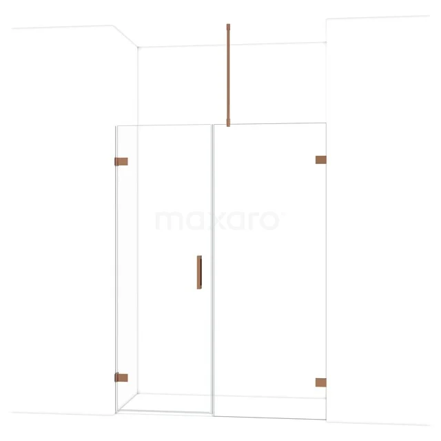 Diamond Shower door | 145 cm Glanzend koper Clear glass Pivot door DDC210708720GKP Glazen douchedeur met koperkleurige accenten, strak design, perfect voor een moderne badkamer.