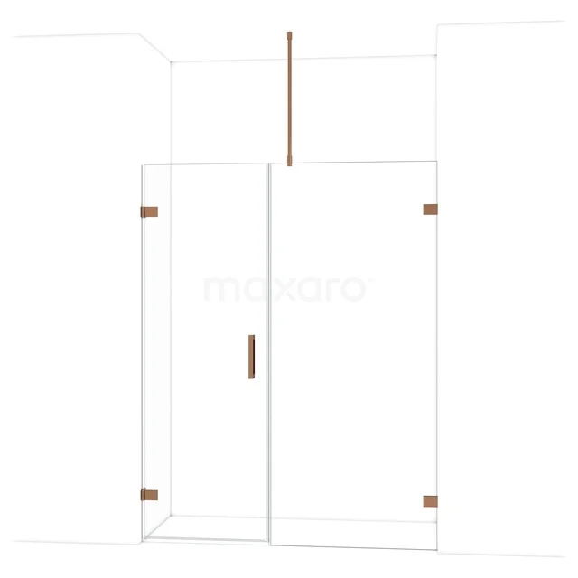 Diamond Shower door | 155 cm Shiny copper Clear glass Pivot door DDC210709720GKP Glazen douchedeur met koperen accenten, minimalistisch ontwerp, geschikt voor moderne badkamers.