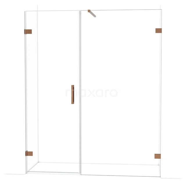 Diamond Shower door | 165 cm Shiny copper Clear glass Pivot door DDC210710120GKP Douchewand met deur, helder glas, koperkleurige accenten, minimalistisch design, ideaal voor een moderne badkamer.
