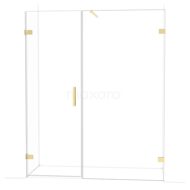 Diamond Shower door | 165 cm Shiny light gold Clear glass Pivot door DDC210710120GLG Glass shower wall with gold details, minimalist design, perfect for a modern bathroom style.