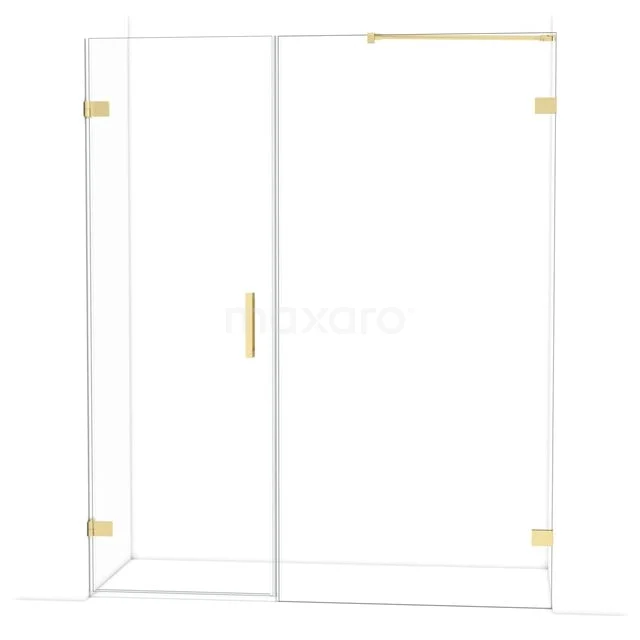 Diamond Douchedeur | 165 cm Glanzend lichtgoud Helder glas Draaideur DDC210710220GLG Glazen douchewand met goudkleurige accenten, strak design, ideaal voor een moderne badkamerstijl.