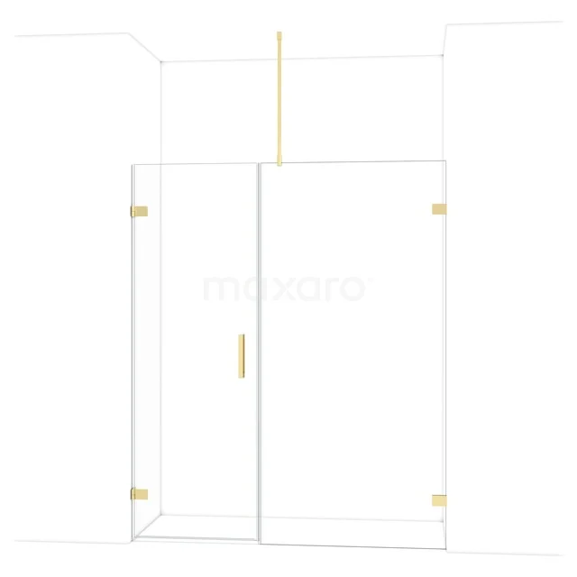 Diamond Douchedeur | 165 cm Glanzend lichtgoud Helder glas Draaideur DDC210710720GLG Glazen douchewand met gouden accenten, minimalistisch ontwerp, ideaal voor een moderne badkamer.