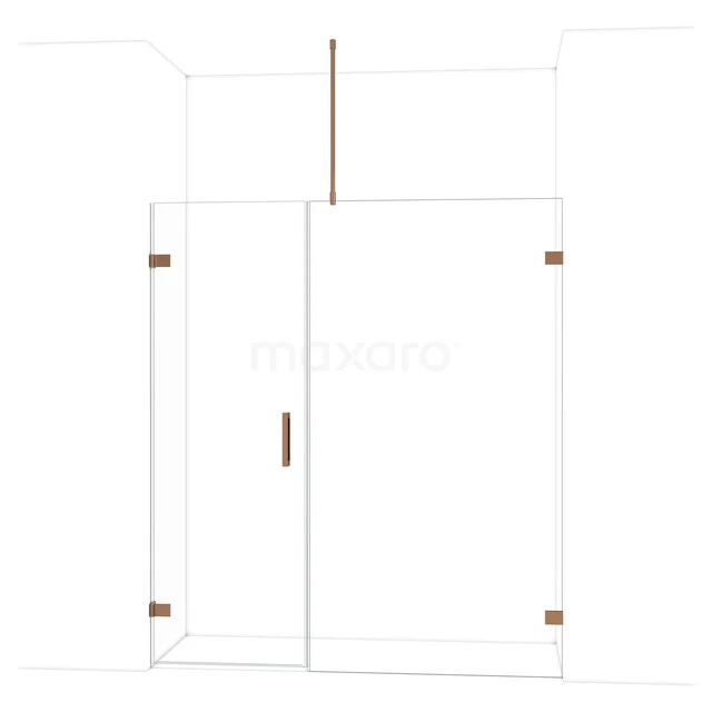 Diamond Shower door | 175 cm Glanzend koper Clear glass Pivot door DDC210711720GKP Glazen douchewand met rechthoekige vorm, heldere panelen en oude messing accenten, ideaal voor een luxe badkamerstijl.