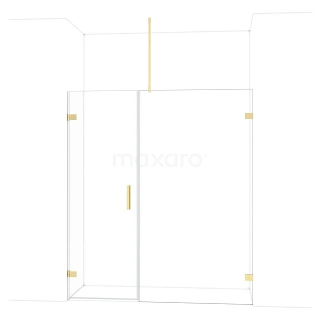 Diamond Shower door | 175 cm Glanzend lichtgoud Clear glass Pivot door DDC210711720GLG Glazen douchecabine met gouden accenten, schuifdeur en strak design, ideaal voor een moderne badkamer.