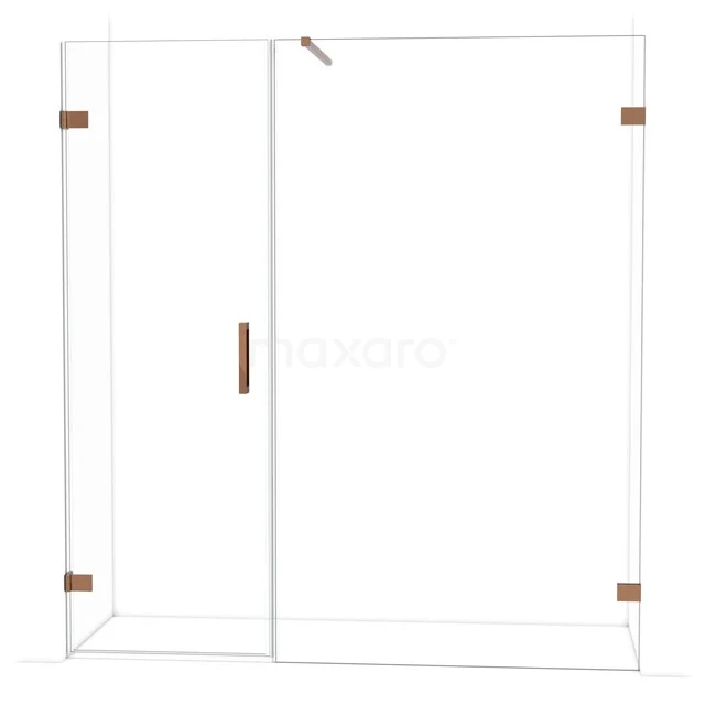 Glas Duschwand mit goldfarbenen Akzenten, modernes Design, ideal für eine luxuriöse Badezimmer Einrichtung.