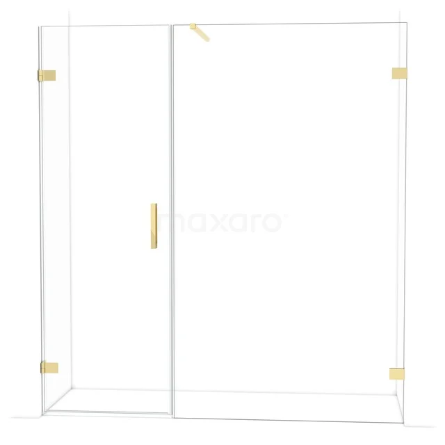 Diamond Shower door | 185 cm Glossy light gold Clear glass Pivot door DDC210712120GLG Goudkleurige douchewand met glazen schuifdeur, minimalistisch design, geschikt voor moderne badkamers.