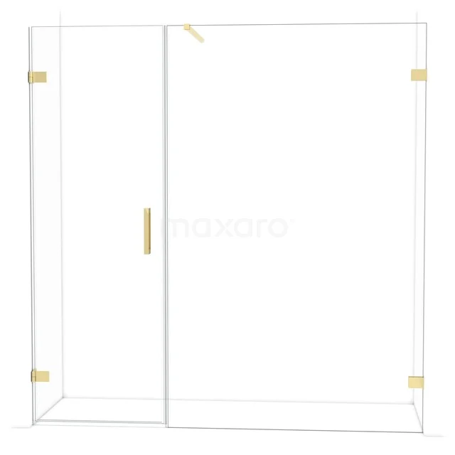 Diamond Douchedeur | 195 cm Glanzend lichtgoud Helder glas Draaideur DDC210713120GLG Glazen douchewand met goudkleurige scharnieren en handgreep, moderne badkamerstijl, strak design van veiligheidsglas.