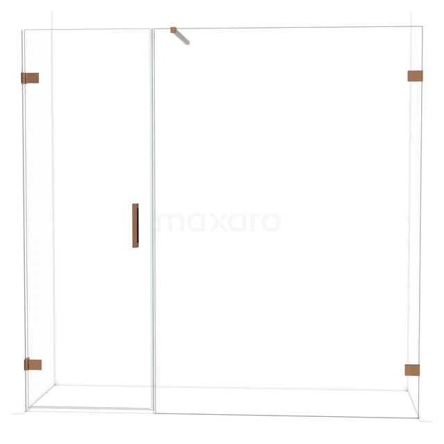 Diamond Douchedeur | 205 cm Glanzend koper Helder glas Draaideur DDC210714120GKP Moderne glazen douchewand met bronzen accenten, strak design, ideaal voor luxe badkamers en efficiënte ruimteverdeling.