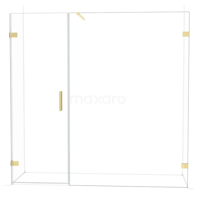 Diamond Shower door | 205 cm Glossy light gold Clear glass Pivot door DDC210714120GLG Glazen douchewand met gouden accenten, modern design, perfect voor een stijlvolle badkamerinrichting.