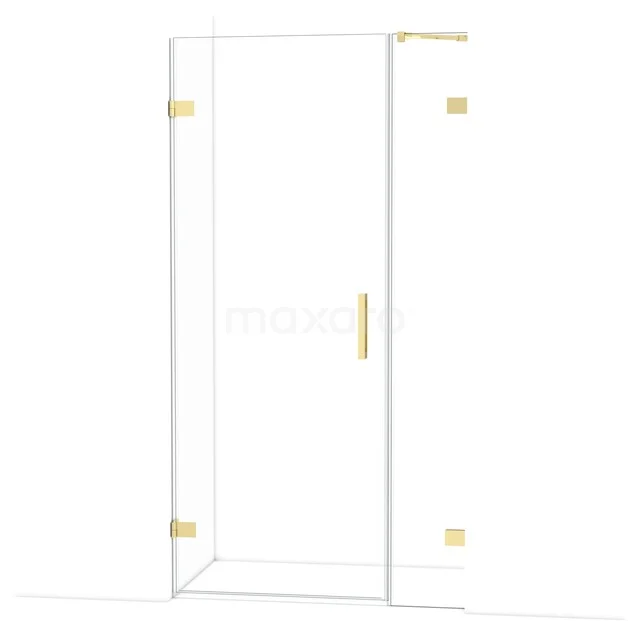 Diamond Shower door | 105 cm Glossy light gold Clear glass Pivot door DDC210803220GLG Glazen douchewand met goudkleurige scharnieren en handgreep, strak design voor een moderne badkamer.