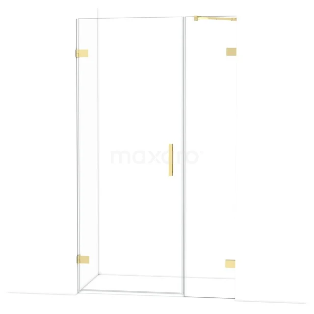 Diamond Shower door | 115 cm Glossy light gold Clear glass Pivot door DDC210804220GLG Douchewand met deur, helder glas, gouden accenten, van premium roestvrij staal, ideaal voor luxe badkamerontwerpen.
