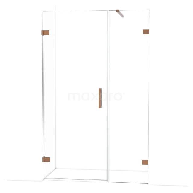 Glasene Duschkabine mit Messingscharnieren, modernes Design und schlankem Profil, ideal für eine stilvolle Badezimmergestaltung.