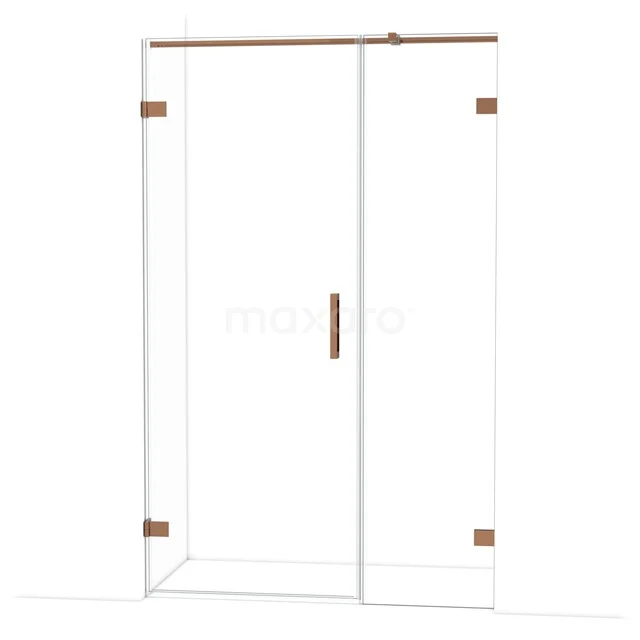 Glas douchedeur met gouden accenten, strak ontwerp, perfect voor een moderne badkamer.