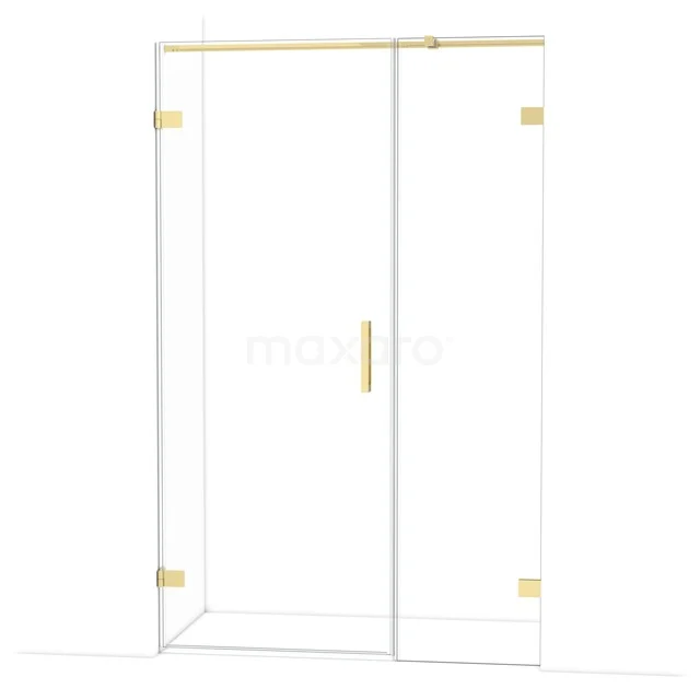 Diamond Shower door | 125 cm Glossy light gold Clear glass Pivot door DDC210805320GLG Glazen douchedeur met goudkleurige scharnieren en handgreep, strak design, perfect voor een moderne badkamer.