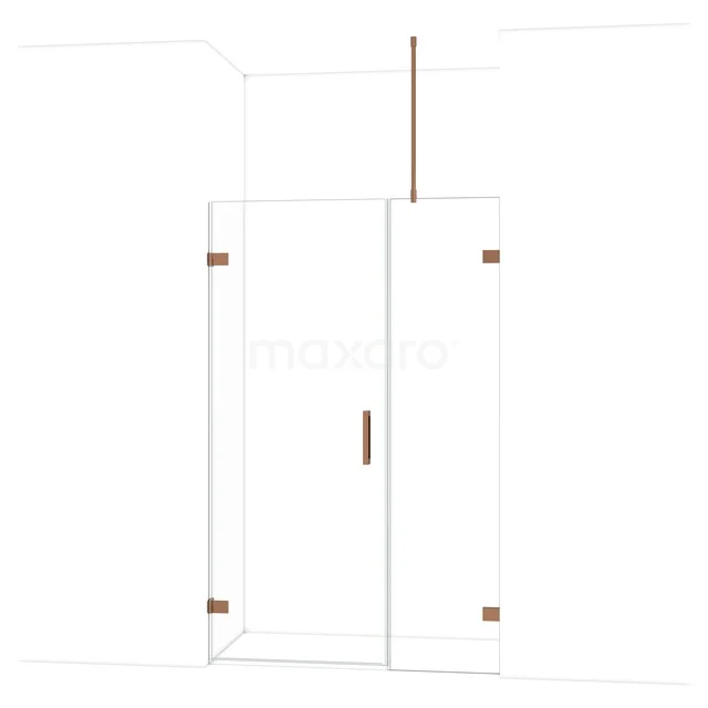 Diamond Douchedeur | 125 cm Glanzend koper Helder glas Draaideur DDC210805720GKP Glazen douchedeur met koperen scharnieren, frameloos ontwerp, perfect voor een moderne badkamerstijl.