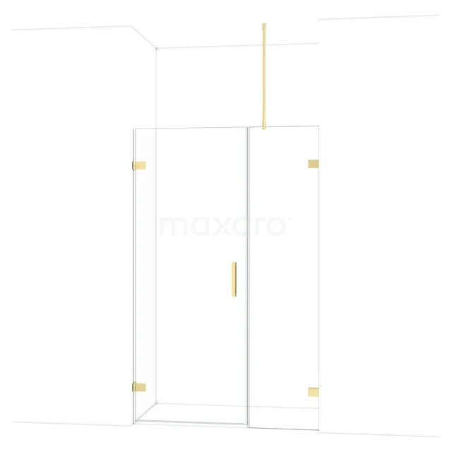 Diamond Shower door | 125 cm Glossy light gold Clear glass Pivot door DDC210805720GLG Douchedeur met helder glas en goudkleurige scharnieren, modern design, ideaal voor een stijlvolle badkamer.