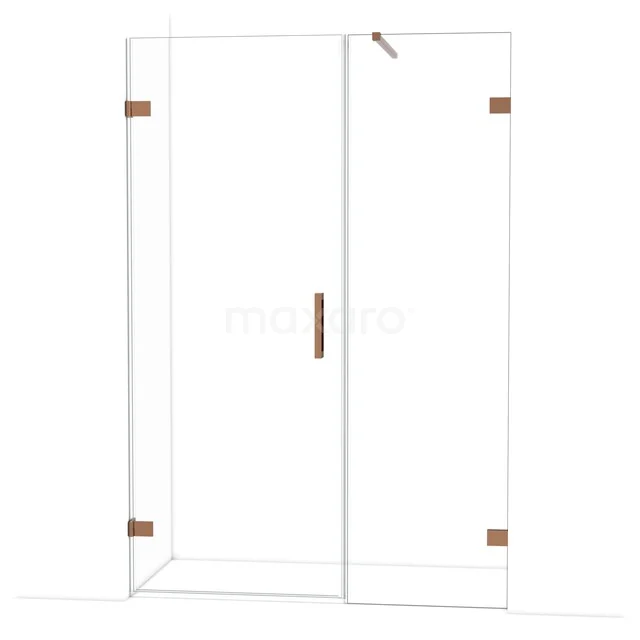 Diamond Shower door | 135 cm Glanzend koper Clear glass Pivot door DDC210806120GKP Glazen douchecabine met bronzen scharnieren en handgreep, minimalistisch design, perfect voor een moderne badkamer.