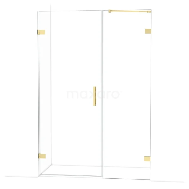 Diamond Shower door | 135 cm Glanzend lichtgoud Clear glass Pivot door DDC210806220GLG Glazen douchedeur met goudkleurige scharnieren en handgreep, modern ontwerp voor een luxe badkamer uitstraling.