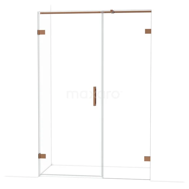 Diamond Shower door | 135 cm Shiny copper Clear glass Pivot door DDC210806320GKP Douchedeur van helder glas met koperkleurige accenten, schuifsysteem en minimalistisch design voor een moderne badkamer.