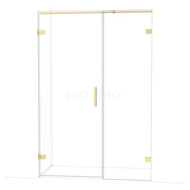 Diamond Shower door | 135 cm Glossy light gold Clear glass Pivot door DDC210806320GLG Douchedeur van helder glas met goudkleurige profielaccenten, minimalistisch design voor een luxe badkamerstijl.