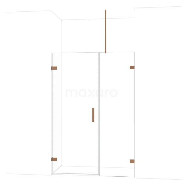 Diamond Shower door | 135 cm Glanzend koper Clear glass Pivot door DDC210806720GKP Glazen douchedeur met koperkleurige scharnieren en handgreep, modern design, ideaal voor een stijlvolle badkamerinrichting.