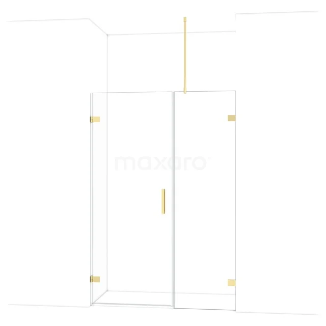 Glazen douchecabine met goudkleurige details, strak design voor moderne badkamers.