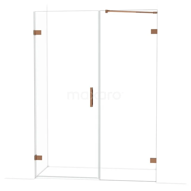 Diamond Shower door | 145 cm Glanzend koper Clear glass Pivot door DDC210807220GKP Glazen douchewand met bronzen details, minimalistisch design, ideaal als stijlvolle toevoeging voor elke moderne badkamer.