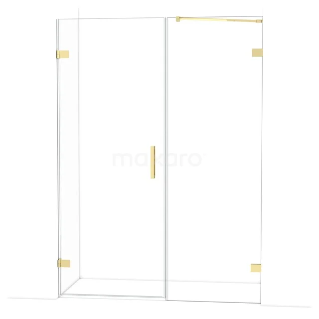 Diamond Douchedeur | 145 cm Glanzend lichtgoud Helder glas Draaideur DDC210807220GLG Glazen douchewand met goudkleurige details, modern design, perfect voor een stijlvolle badkamerinrichting.