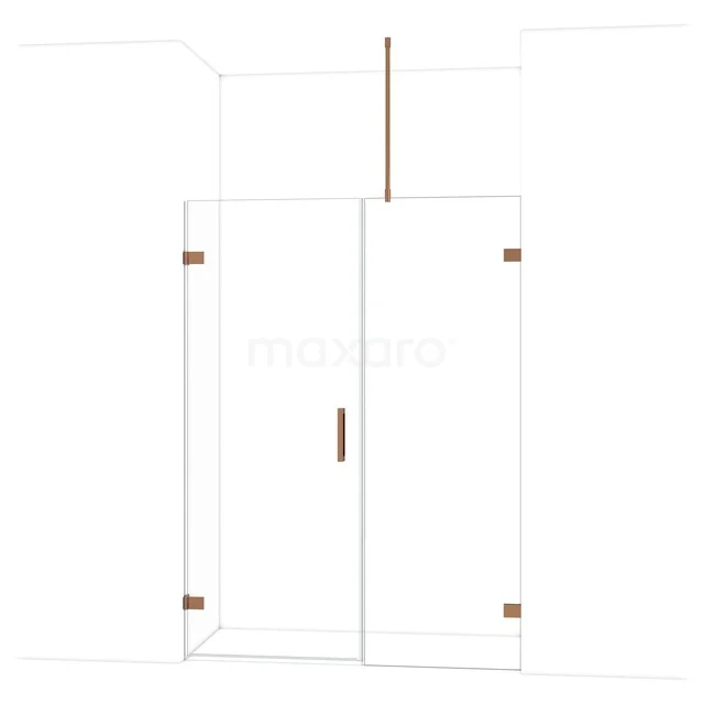 Voorbeeld: Helder glazen douchewand met goudkleurige scharnieren, minimalistisch design, ideaal voor moderne badkamers.