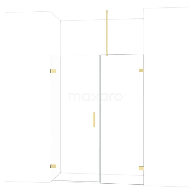 Diamond Shower door | 145 cm Shiny light gold Clear glass Pivot door DDC210807720GLG Glass shower wall with door, brass hinges and handle, modern design, ideal for a stylish bathroom decor.