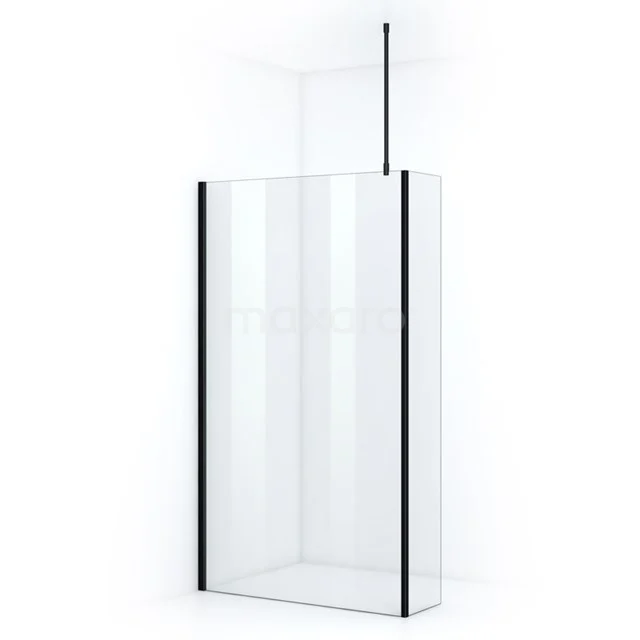 Stilvolle Glas-Duschwand mit schwarzen Profilen, ideal als moderne Badezimmerlösung.