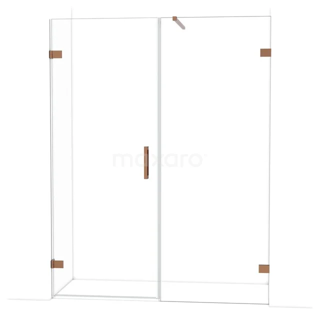Diamond Shower door | 155 cm Shiny copper Clear glass Pivot door DDC210808120GKP Glazen douchedeur met koperen accenten, inklapbaar ontwerp, ideaal voor een moderne badkamer.