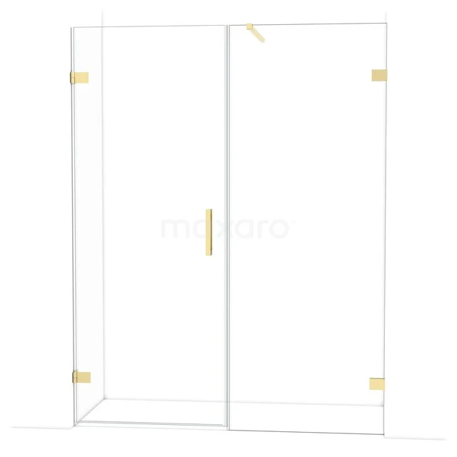 Diamond Shower door | 155 cm Shiny light gold Clear glass Pivot door DDC210808120GLG Modern glass shower wall with gold accents, frameless design. Perfect for a stylish bathroom decor.