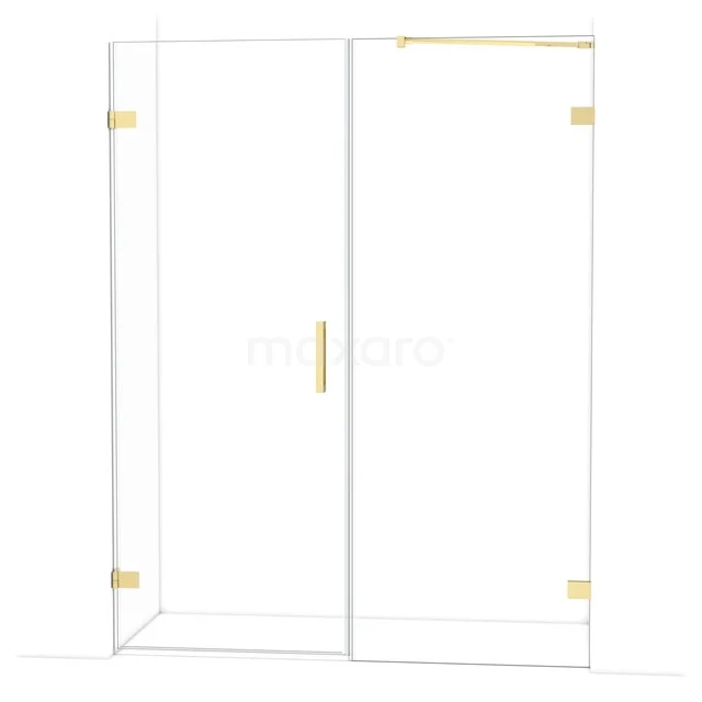 Diamond Shower door | 155 cm Glossy light gold Clear glass Pivot door DDC210808220GLG Douchecabine met gouden details, heldere glazen wanden en scharnierdeur, ideaal als stijlvolle toevoeging aan de badkamer.