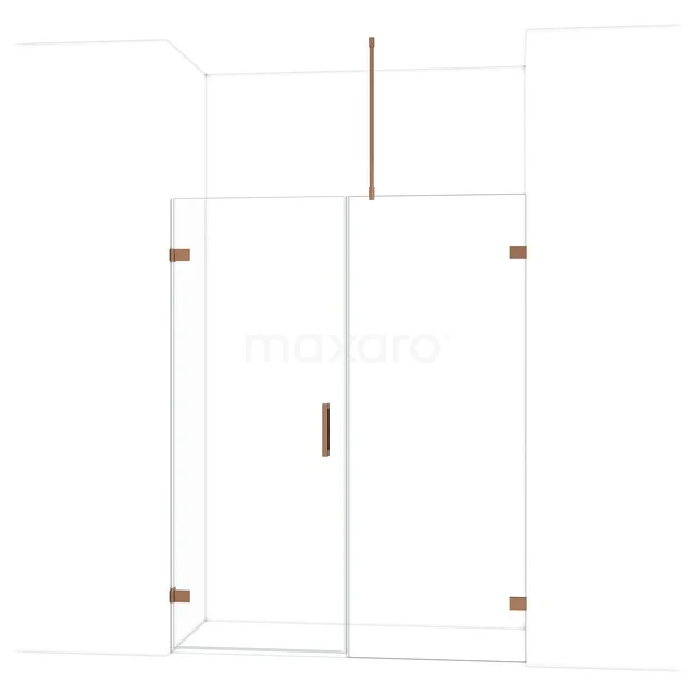 Diamond Shower door | 155 cm Shiny copper Clear glass Pivot door DDC210808720GKP Moderne glazen douchedeur met goudkleurige scharnieren en grepen, perfect voor een stijlvolle badkamerinrichting.