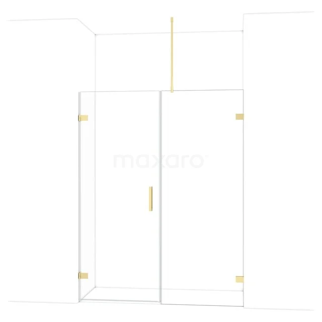Diamond Douchedeur | 155 cm Glanzend lichtgoud Helder glas Draaideur DDC210808720GLG Glazen douchecabine met goudkleurige accenten, strak design, perfect voor een moderne badkamerstijl.
