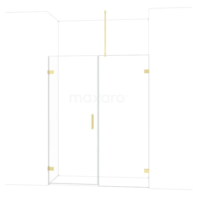 Diamond Shower door | 155 cm Shiny light gold Clear glass Pivot door DDC210808720GLG Glass shower cabin with gold accents, sleek design, perfect for a modern bathroom style.