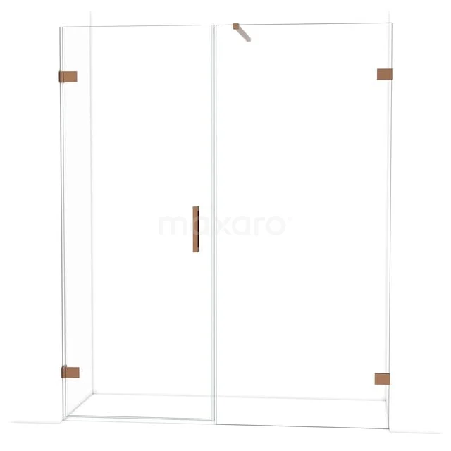 Glazen douchewand met deur, transparant met stijlvolle gouden scharnieren, modern badkamerontwerp, geschikt voor inloopdouche.