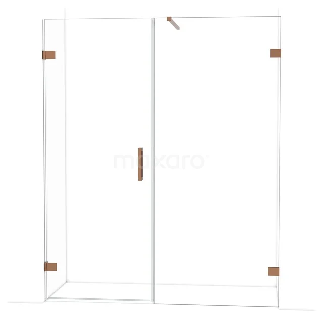 Glas Duschwand mit Tür, transparent mit stilvollen Gold Scharnieren, modernes Badezimmerdesign, geeignet für begehbare Dusche.