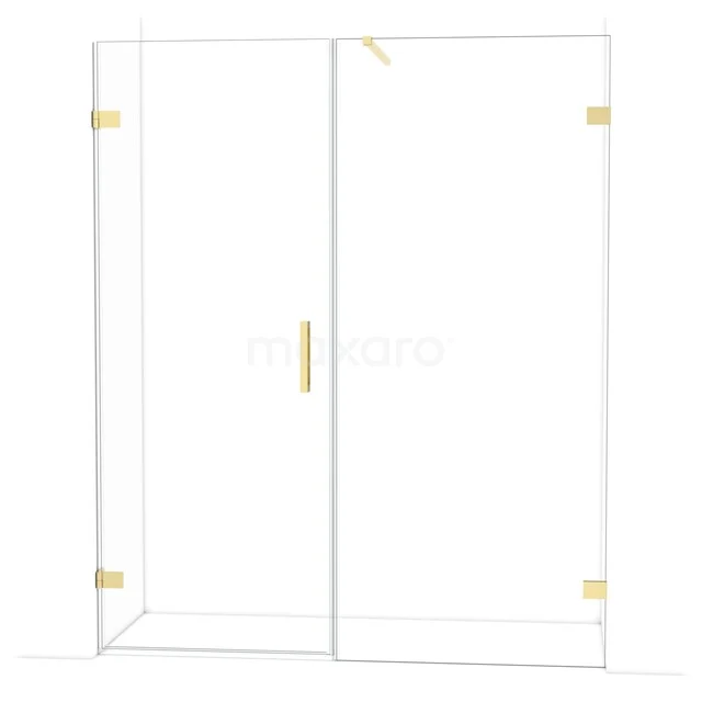 Diamond Shower door | 165 cm Glossy light gold Clear glass Pivot door DDC210809120GLG Glazen douchewand met gouden details, strak design en modern frame, ideaal voor een luxueuze badkamerlook.