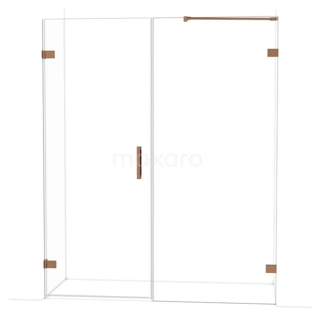 Diamond Shower door | 165 cm Glanzend koper Clear glass Pivot door DDC210809220GKP Douchewand van helder glas met koperkleurige accenten, strak minimalistisch ontwerp, ideaal voor een moderne badkamer.