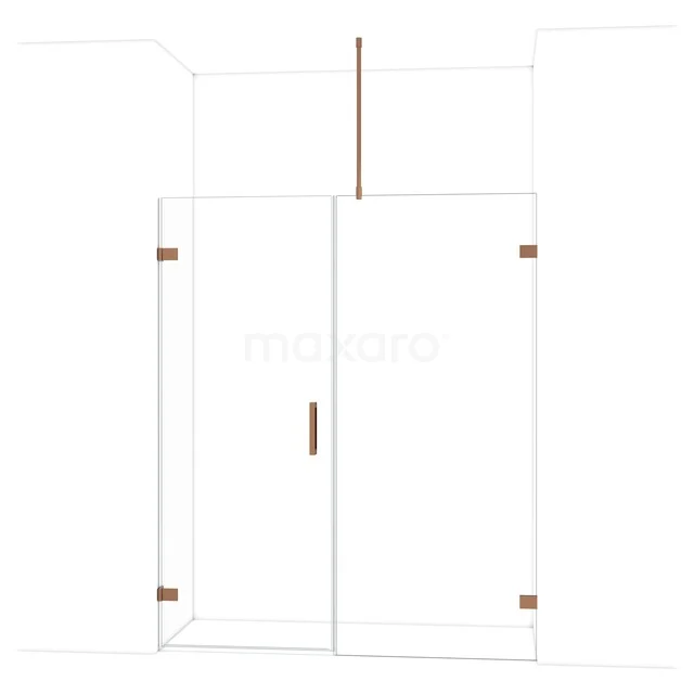 Diamond Shower door | 165 cm Glanzend koper Clear glass Pivot door DDC210809720GKP Douchecabine met helder glas en koperkleurige accenten, modern design, ideaal voor een stijlvolle badkamer.