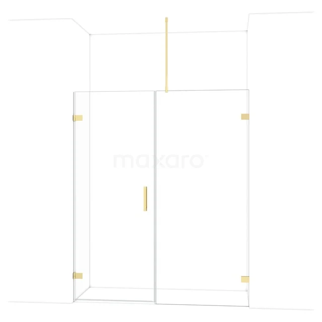 Diamond Douchedeur | 165 cm Glanzend lichtgoud Helder glas Draaideur DDC210809720GLG Glazen douchecabine met gouden details, hoekmodel met schuifdeur, modern design voor stijlvolle badkamers.
