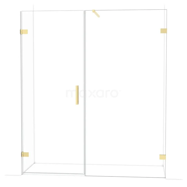 Diamond Shower door | 175 cm Glanzend lichtgoud Clear glass Pivot door DDC210810120GLG Glazen douchewand met gouden scharnieren en handgreep, modern ontwerp voor een luxe badkamerstijl.